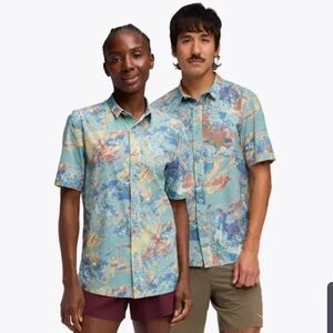 Hoka SkyRun Polo Blue Abstract Running Hiking Short Sleeve Shirt Unisex Medium